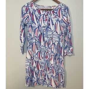 Lilly Pulitzer Marlowe Red Right Return Boatneck T-Shirt Dress Pink Blue Small